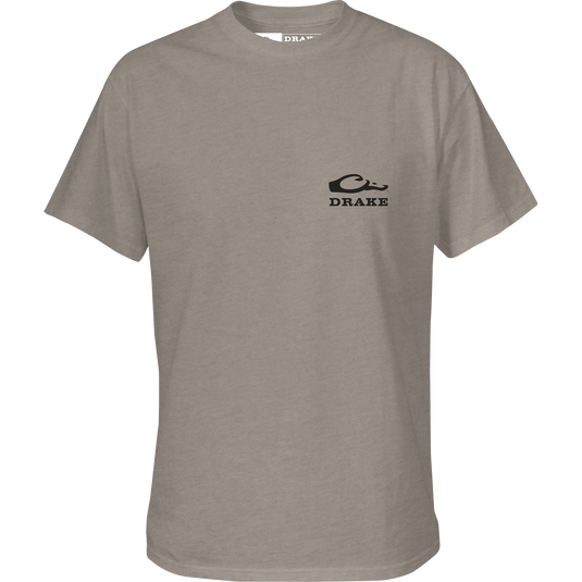 Youth Side X Side T-Shirt featuring the Drake logo on the front and a side-by-side truck graphic on the back, crafted for comfort with a cotton-polyester blend.