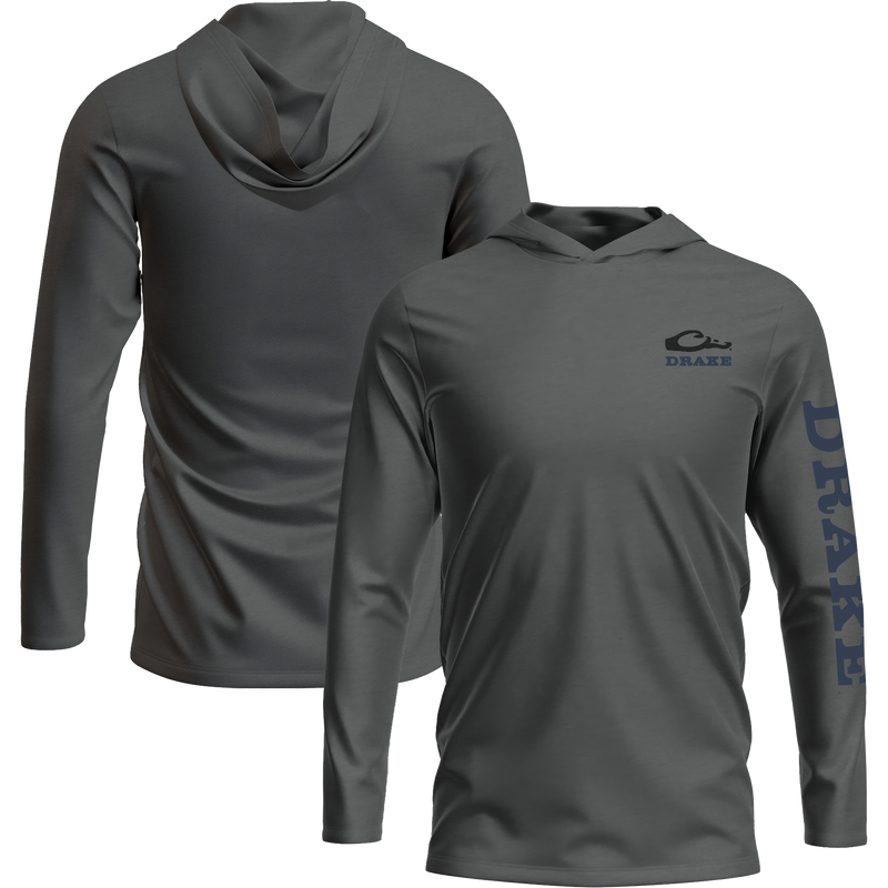 Logo Long Sleeve Hoodie T-Shirt with unconstructed hood, Drake logo on front, and branding down the left sleeve; crafted from a soft cotton-polyester blend.