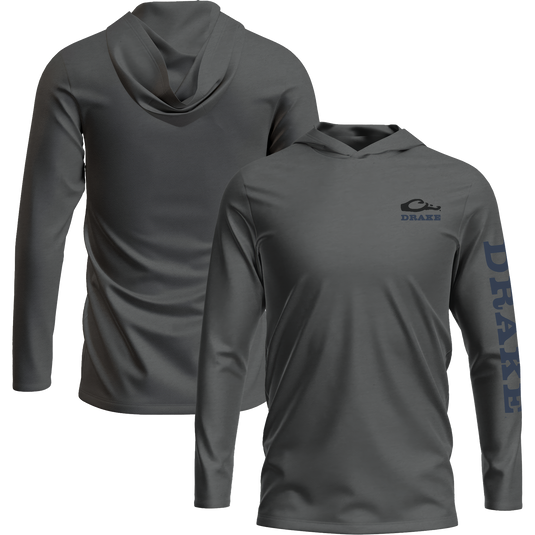 Logo Long Sleeve Hoodie T-Shirt with unconstructed hood, Drake logo on front, and branding down the left sleeve; crafted from a soft cotton-polyester blend.