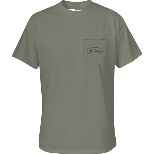 Pop Art Old School Lab T-Shirt with chest pocket and Drake logo.