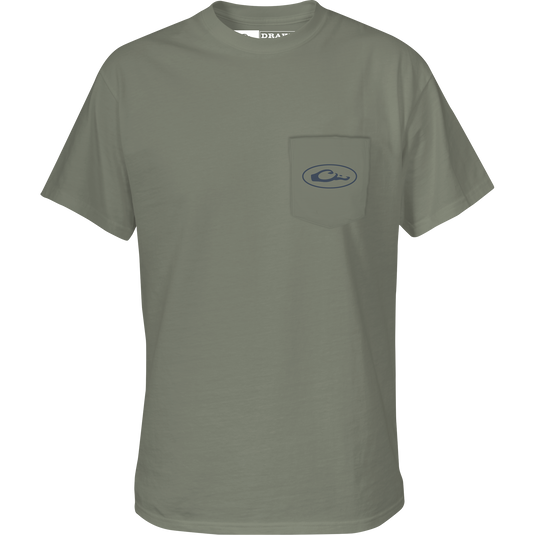 Pop Art Old School Lab T-Shirt with chest pocket and Drake logo.
