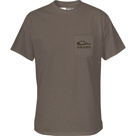 Original Old School T-Shirt featuring a front pocket Drake Logo and a back graphic, crafted from a soft cotton-polyester blend for comfort.