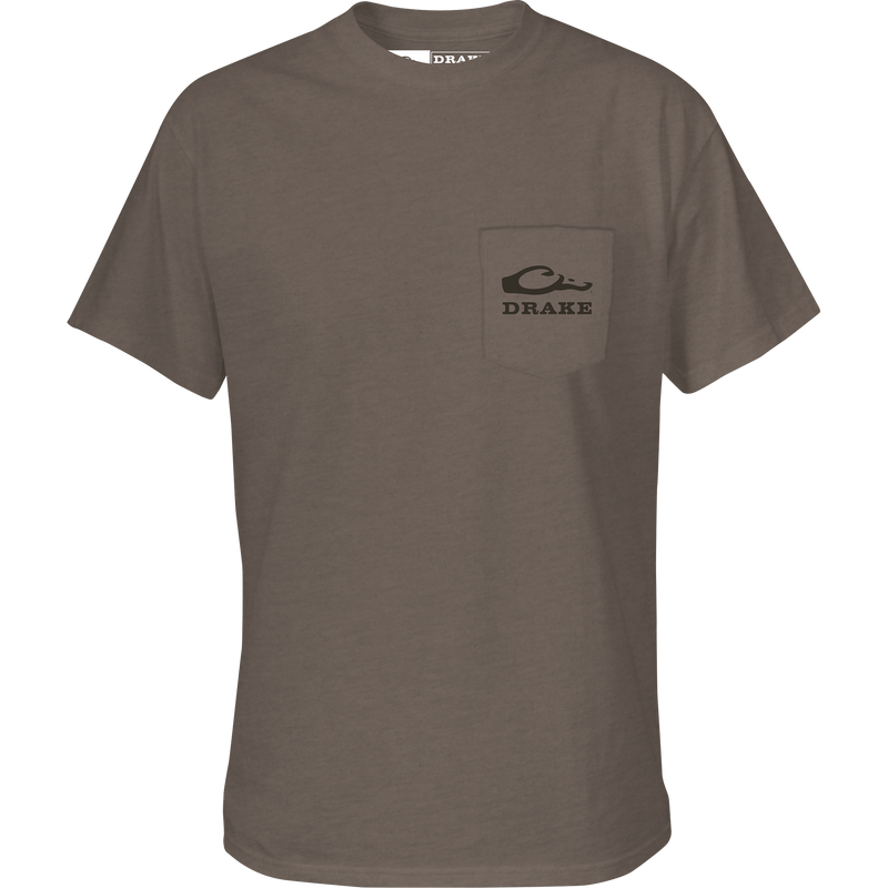Mosaic Mallard T-Shirt featuring a small chest pocket with Drake logo and mosaic Mallard design, crafted from a soft cotton-polyester blend, ideal for casual wear.