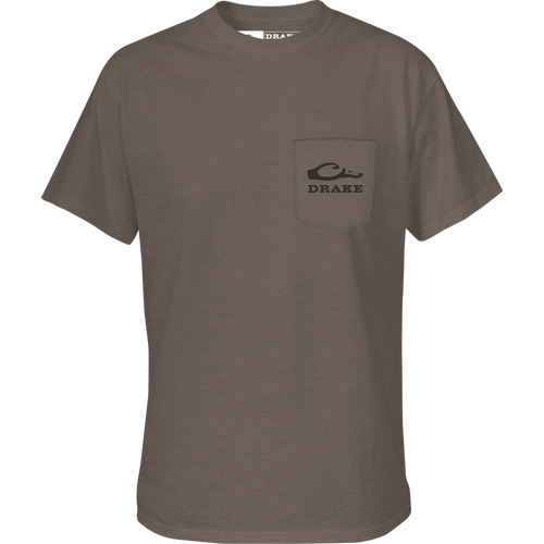 Mosaic Mallard T-Shirt featuring a small chest pocket with Drake logo and mosaic Mallard design, crafted from a soft cotton-polyester blend, ideal for casual wear.