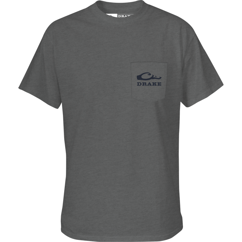 Sportin A Woodie T-Shirt featuring Drake logo on front pocket and a graphic on the back, crafted for comfort from a cotton-polyester blend.