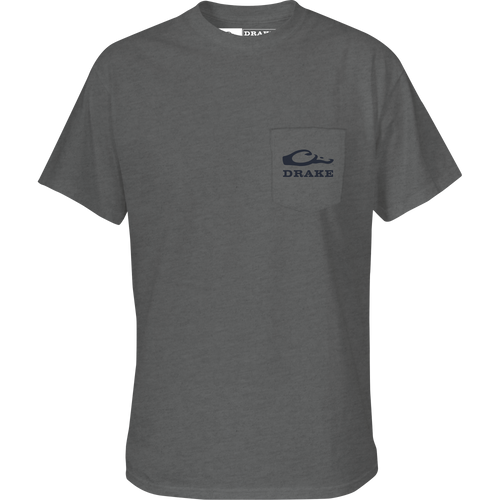 Sportin A Woodie T-Shirt featuring Drake logo on front pocket and a graphic on the back, crafted for comfort from a cotton-polyester blend.