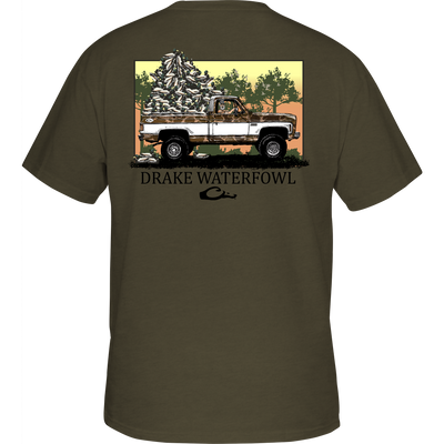 Decoy Overload T-Shirt with Drake logo on front pocket and Jimbo with Decoys graphic on back, from the Trucks of Drake series.