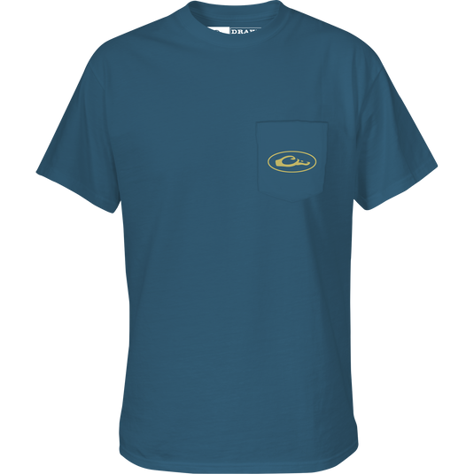 Retro Black Lab T-Shirt with a front pocket featuring the Drake logo, crafted from a soft cotton-polyester blend for comfort.