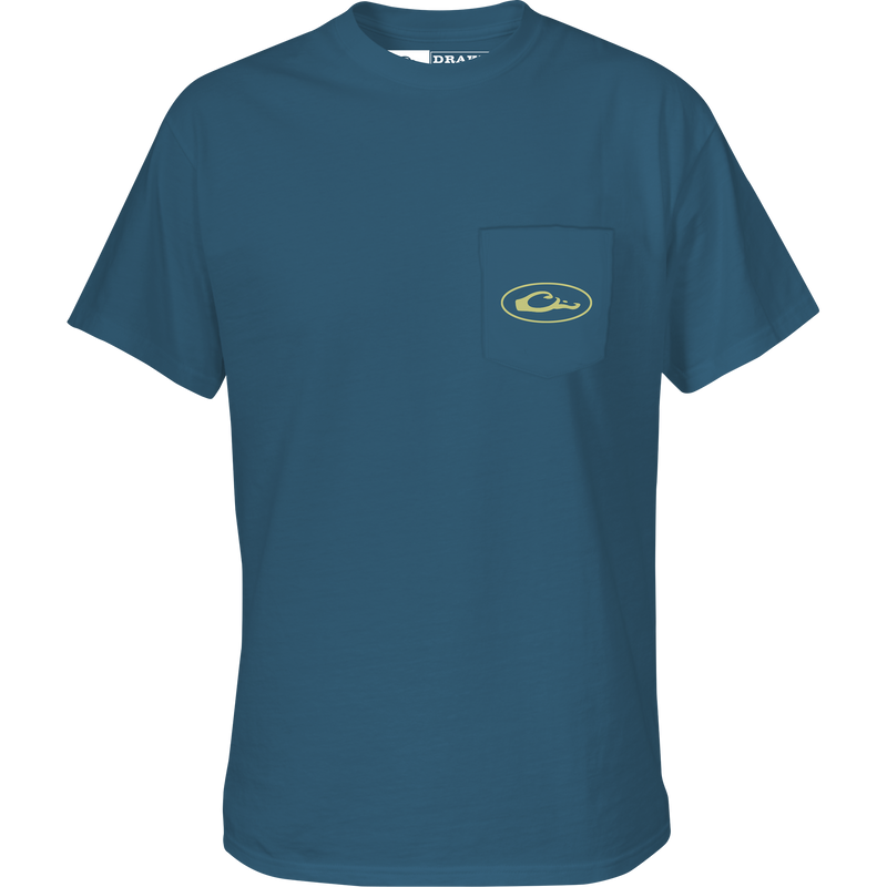 Pop Art Wood Duck Sunglasses T-Shirt featuring a front pocket with a Drake logo and a Wood Duck graphic from the Ducks of Drake Series.