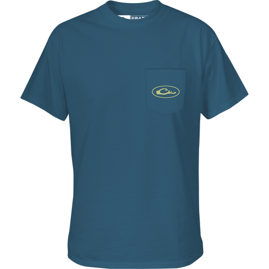 Pop Art Wood Duck Sunglasses T-Shirt featuring a front pocket with a Drake logo and a Wood Duck graphic from the Ducks of Drake Series.