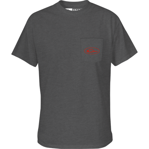 Steel Blend T-Shirt featuring a red Drake logo on the front pocket, crafted from a soft cotton-polyester blend for comfort and durability.