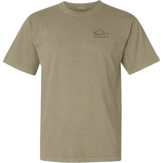 Take Flight T-Shirt featuring a small DRAKE logo on the left chest, showcasing a Mallard flight scene watercolor graphic on the back.