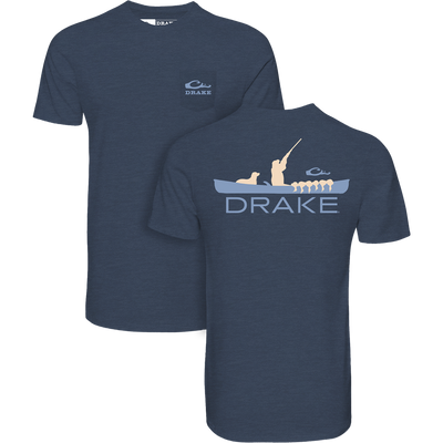 The Boat Bust T-Shirt by Lifestyle in Spellbound features a small logo and Drake on the front, plus a large back graphic of fishing from a boat with dogs—a perfect tee for boating fans.