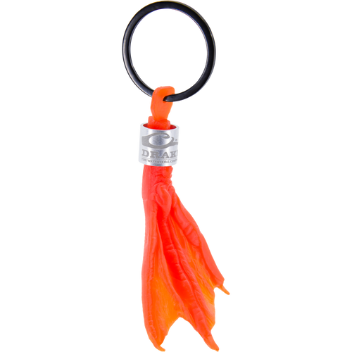 Duck Foot Key Chain: A molded-silicone, webbed-foot decoy weight with DRAKE metal collar and black O-ring, ideal for hunters and outdoors enthusiasts.