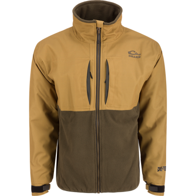 MST CommandXT Eqwader Full Zip Jacket with tan shell, olive fleece, high collar, dual chest pockets, and adjustable cuffs. Designed for rugged outdoor conditions.