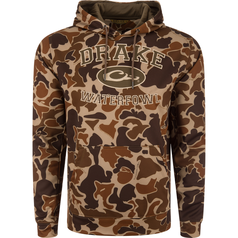 Performance Hoodie with anti-pilling shell, kangaroo pocket, and lined hood, offering comfort and durability for outdoor activities. Suitable for layering or standalone wear.
