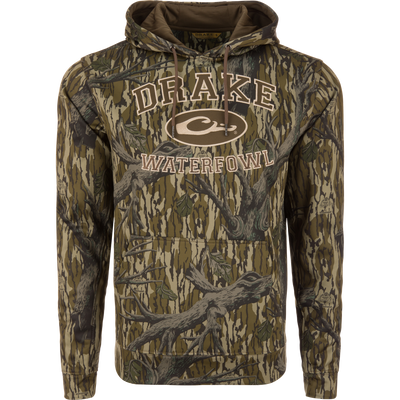 Performance Hoodie with anti-pilling shell, kangaroo pocket, and adjustable hood, designed for comfort and durability suitable for outdoor and casual wear.