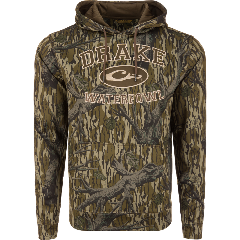 Performance Hoodie with anti-pilling shell, kangaroo pocket, and adjustable hood, designed for comfort and durability suitable for outdoor and casual wear.