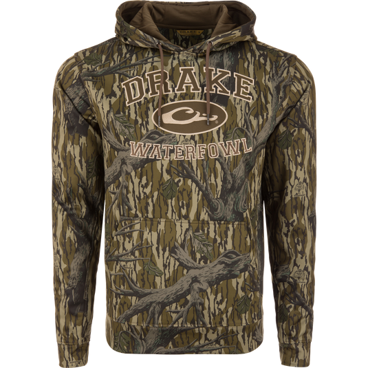 Performance Hoodie with anti-pilling shell, kangaroo pocket, and adjustable hood, designed for comfort and durability suitable for outdoor and casual wear.