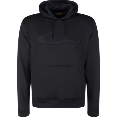 Performance 8-Shot Hoodie with drawstring hood, kangaroo pocket, and tonal chest graphic, made from durable, stretchy fleece for comfort and mobility.