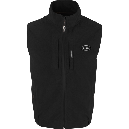 MST Solid Windproof Layering Vest with a zip-front, stand-up collar, chest pockets, and hand warmer pockets, designed for wind protection and warmth.