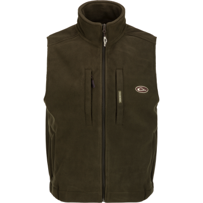 MST Solid Windproof Layering Vest with stand-up collar, vertical zippered chest pocket, Magnattach™ chest pocket, and lower zippered hand warmer pockets, ideal for hunting.