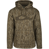 LST Silencer Fleece-Lined Hoodie: A camouflage hoodie with a double-lined hood and kangaroo pouch, perfect for cool days in duck camp.