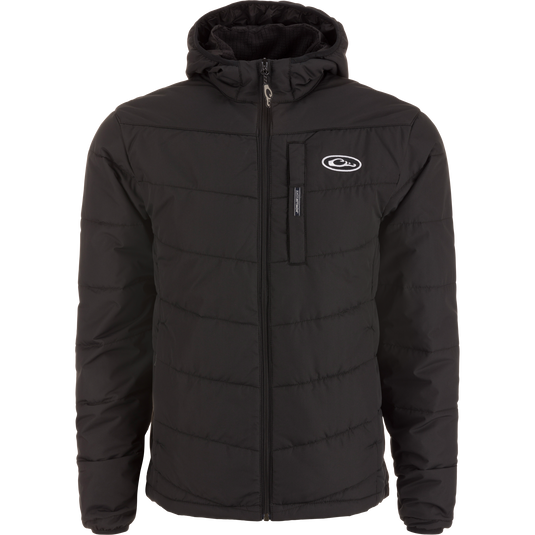 MST Synthetic Down Hooded Jacket with quilted design, full zipper, Magnattach™ chest pocket, elastic cuffs, and drawcord waist, ideal for hunting or camping.