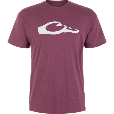 The Drake Graphic Logo T-Shirt by Lifestyle is a burgandy dark heather short-sleeve tee featuring a large white abstract logo on the chest, crafted from a soft cotton-polyester blend and shown on a plain white background.