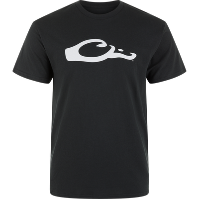 The Drake Graphic Logo T-Shirt by Lifestyle is a black, lightweight cotton-poly blend tee with a bold, abstract white Drake graphic logo on the chest, shown against a plain light background.