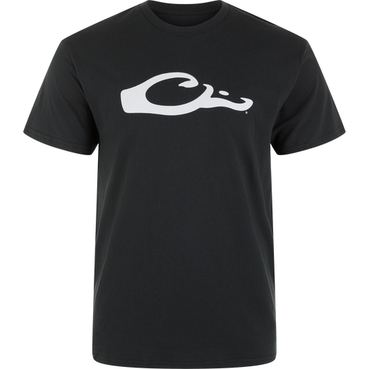 The Drake Graphic Logo T-Shirt by Lifestyle is a black, lightweight cotton-poly blend tee with a bold, abstract white Drake graphic logo on the chest, shown against a plain light background.