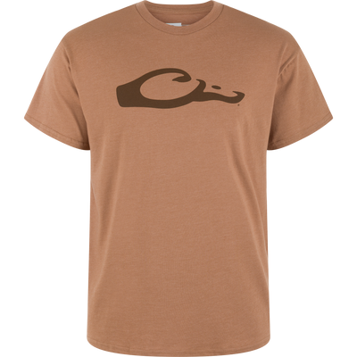 The Drake Graphic Logo T-Shirt by Lifestyle comes in Golden Pecan with a dark brown wave-inspired logo on the chest, featuring short sleeves and a crew neckline for a lightweight feel.