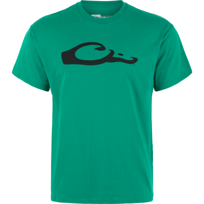 The Drake Graphic Logo T-Shirt by Lifestyle is a green, lightweight cotton-poly blend, with a bold black stylized logo on the chest, shown against a plain white background.