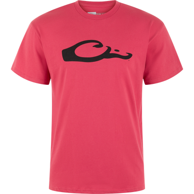 The Drake Graphic Logo T-Shirt by Lifestyle is a red, lightweight cotton-poly blend tee with a bold black Drake graphic across the chest, shown on a white background.