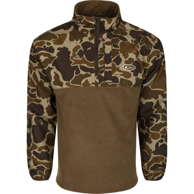 MST Quarter Zip Refuge Eqwader Jacket featuring a camouflage pattern on the upper chest, shoulders, and sleeves, with a solid brown lower section.