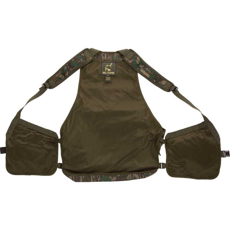 Youth Time and Motion Turkey Vest with neoprene shoulder straps, quick-draw slate call pouch, and removable padded seat cushion for comfortable hunting.