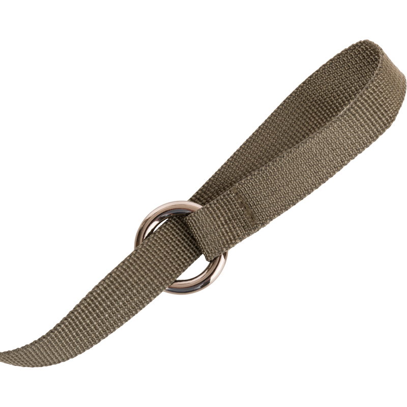 Turkey Tote close-up showing vulcanized rubber and polypropylene webbing with a non-slip shoulder pad, tote straps, and a solid metal slip ring for easy carrying.