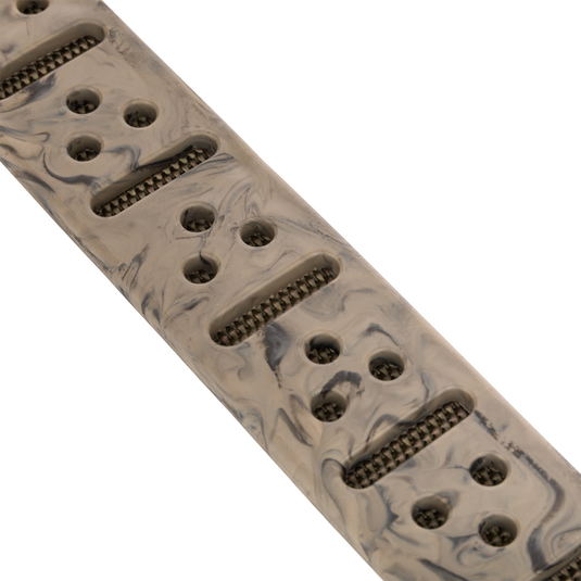 Turkey Tote close-up showing durable polypropylene webbing straps, solid metal slip ring, and vulcanized rubber shoulder pad for secure bird transportation.