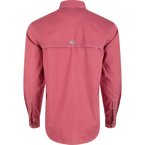 Alabama Frat Gingham Long Sleeve Shirt, a classic fit with hidden button-down collar, vented cape back, and adjustable roll-up sleeves.