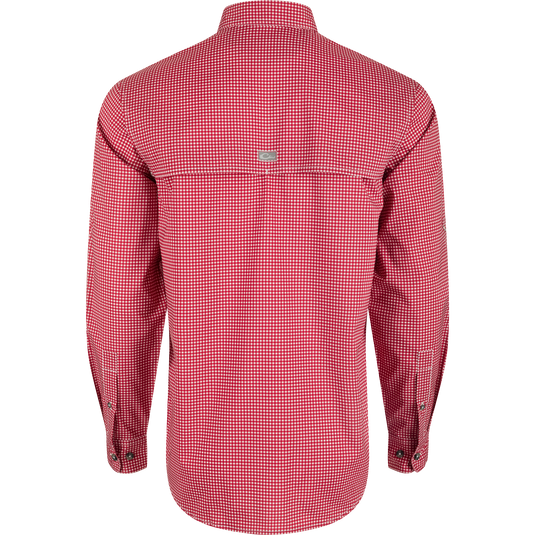 Alabama Frat Gingham Long Sleeve Shirt, a classic fit with hidden button-down collar, vented cape back, and adjustable roll-up sleeves.