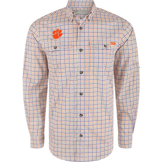 Clemson Frat Tattersall Long Sleeve Shirt with Tiger Paw Patch