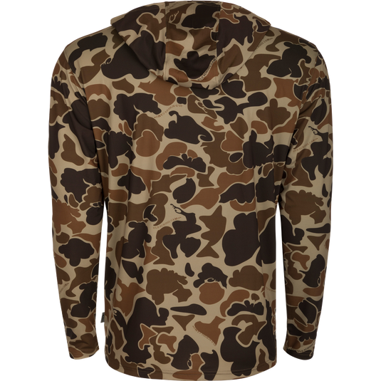 Mississippi State Performance Camo Hoodie, featuring built-in cooling, UPF 50, moisture-wicking fabric, and breathable stretch. Lightweight and versatile for all weather conditions.