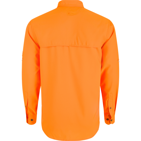 Tennessee Frat Dobby Solid Long Sleeve Shirt, back view, with hidden button-down collar, vented cape back, and two chest pockets.