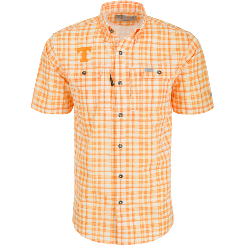 Tennessee Hunter Creek Windowpane Plaid Shirt, lightweight with built-in cooling, UPF30 sun protection, and hidden button-down collar.