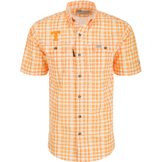 Tennessee Hunter Creek Windowpane Plaid Shirt, lightweight with built-in cooling, UPF30 sun protection, and hidden button-down collar.