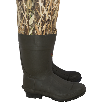Spoonie Youth Hollywood Breathable Wader: youth-sized camo chest waders with rubber boots, designed as insulated hunting waders.
