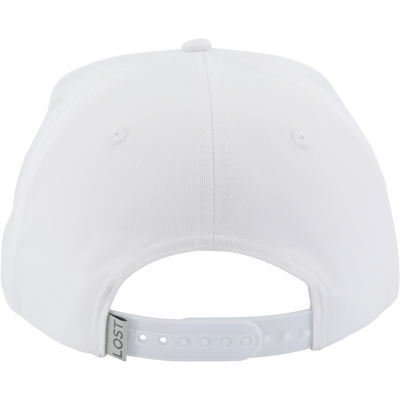 Back view of a white Spoonie Rope Cap featuring an adjustable snapback closure and a small label reading LOST on the strap.