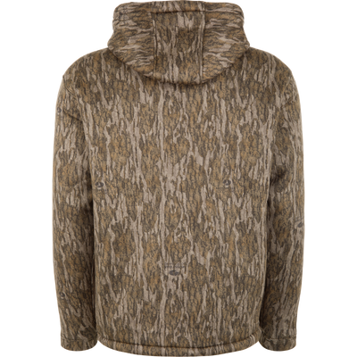 Back view of a Spoonie Silencer Hoodie in a tree bark camouflage pattern.