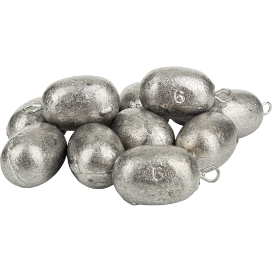 Texas Rig Egg Weights - 12 Pack: Oval and round lead weights in various sizes. Ideal for hunting and fishing. Final Sale.