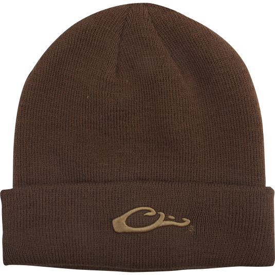 LST Rib-Knit Stocking Cap with Drake "duck head" logo, made of 100% Acrylic. Comfortable and versatile, perfect for outdoor activities. One size fits most.